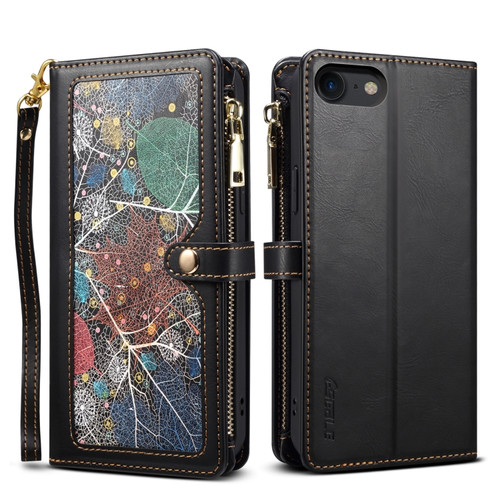 iPhone SE 2022 / SE 2020 / 8 / 7 ESEBLE Star Series Lanyard Zipper Wallet RFID Leather Case - Black