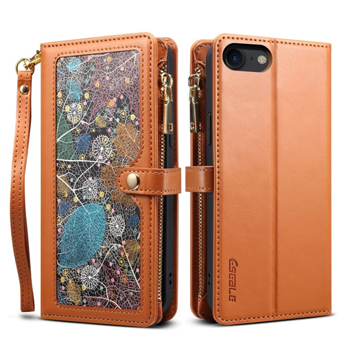 iPhone SE 2022 / SE 2020 / 8 / 7 ESEBLE Star Series Lanyard Zipper Wallet RFID Leather Case - Brown