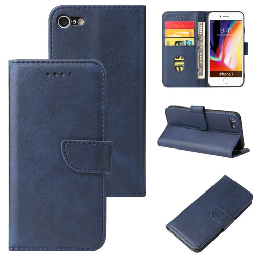 iPhone SE 2022 / SE 2020 / 8 / 7 Calf Texture Buckle Horizontal Flip Leather Case with Holder & Card Slots & Wallet - Blue