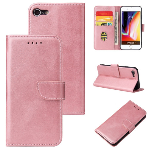iPhone SE 2022 / SE 2020 / 8 / 7 Calf Texture Buckle Horizontal Flip Leather Case with Holder & Card Slots & Wallet - Rose Gold