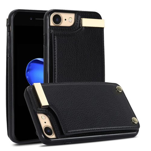 iPhone SE 2022 / 2020 / 8 / 7 Metal Buckle Card Slots Phone Case - Black