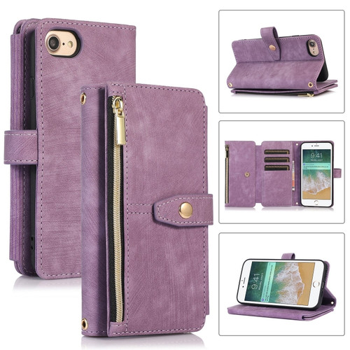 iPhone SE 2022 / 2020 / 7 / 8 Dream 9-Card Wallet Zipper Bag Leather Phone Case - Purple