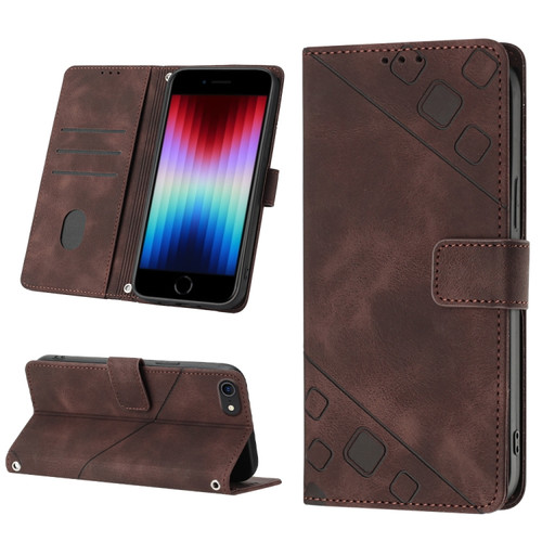 iPhone SE 2022 / 2020 / 7 / 8 Skin-feel Embossed Leather Phone Case - Brown
