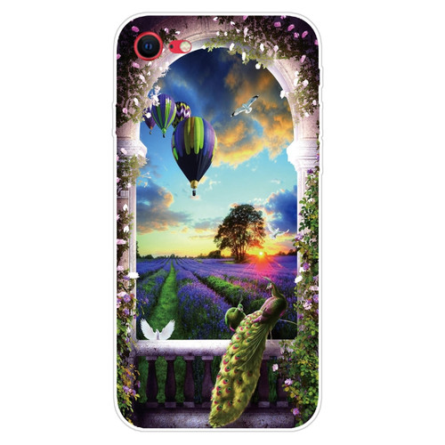 iPhone SE 2022 / SE 2020 Shockproof Painted Transparent TPU Protective Case - Balloon Peacock