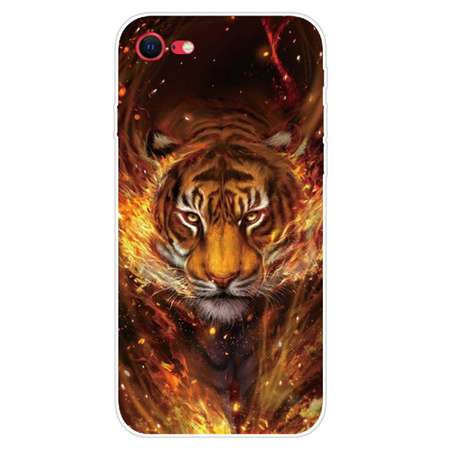 iPhone SE 2022 / SE 2020 Shockproof Painted Transparent TPU Protective Case - Flame Tiger