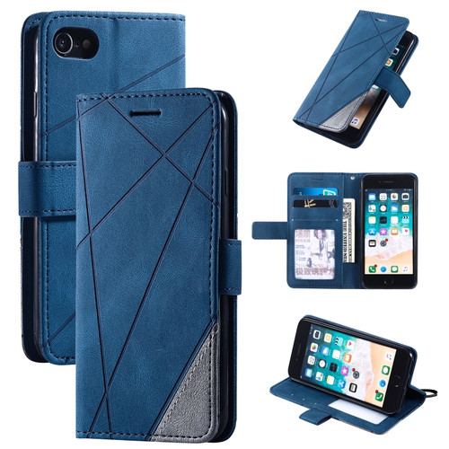 iPhone SE 2022 / SE 2020 / 8 / 7 Skin Feel Splicing Horizontal Flip Leather Case with Holder & Card Slots & Wallet & Photo Frame - Blue