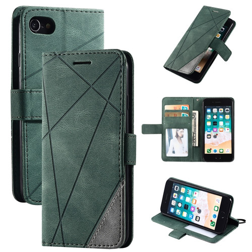 iPhone SE 2022 / SE 2020 / 8 / 7 Skin Feel Splicing Horizontal Flip Leather Case with Holder & Card Slots & Wallet & Photo Frame - Green