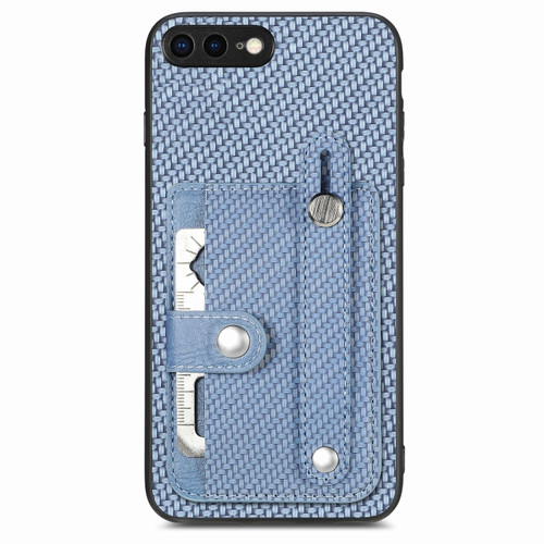 iPhone SE 2022 / 2020 / 7 / 8 Wristband Kickstand Card Wallet Back Cover Phone Case with Tool Knife - Blue