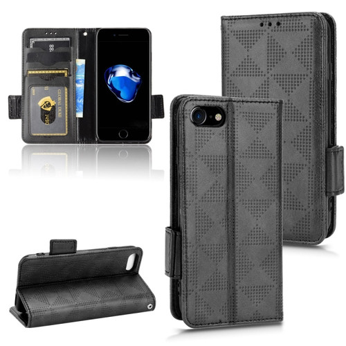 iPhone SE 2022 / SE 2020 / 8 / 7 Symmetrical Triangle Leather Phone Case - Black