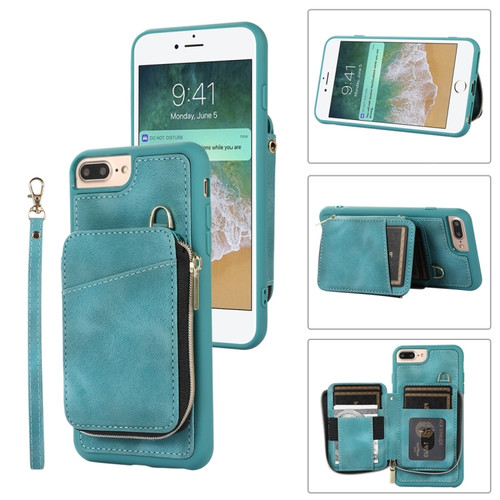 iPhone SE 2022 / 2020 / 8 / 7 Zipper Card Bag Back Cover Phone Case - Turquoise