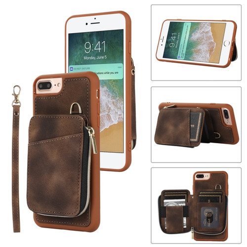 iPhone SE 2022 / 2020 / 8 / 7 Zipper Card Bag Back Cover Phone Case - Brown