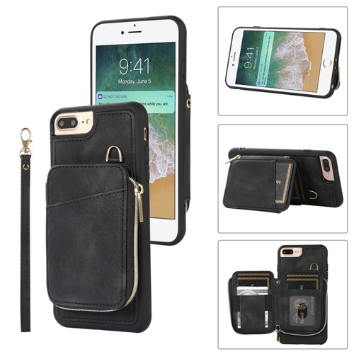 iPhone SE 2022 / 2020 / 8 / 7 Zipper Card Bag Back Cover Phone Case - Black