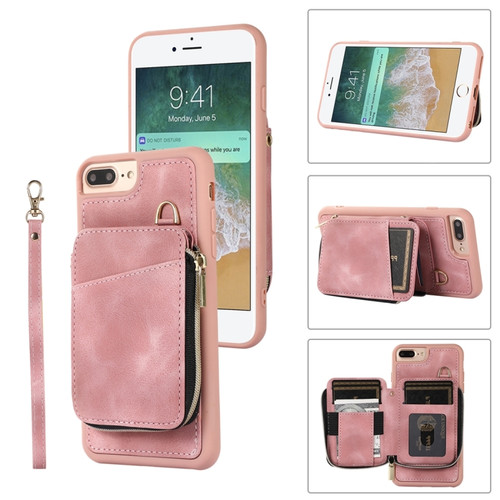iPhone SE 2022 / 2020 / 8 / 7 Zipper Card Bag Back Cover Phone Case - Pink