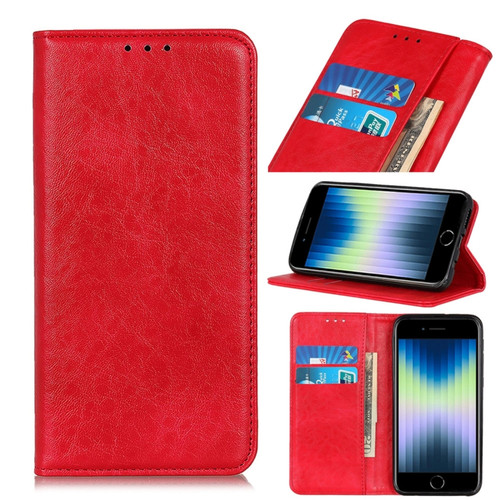 iPhone SE 2022 / SE 2020 Magnetic Suction Crazy Horse Pattern PU Left and Right Open with Bracket and Card Slot and Wallet - Red