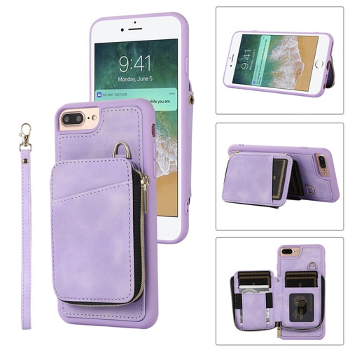 iPhone SE 2022 / 2020 / 8 / 7 Zipper Card Bag Back Cover Phone Case - Purple