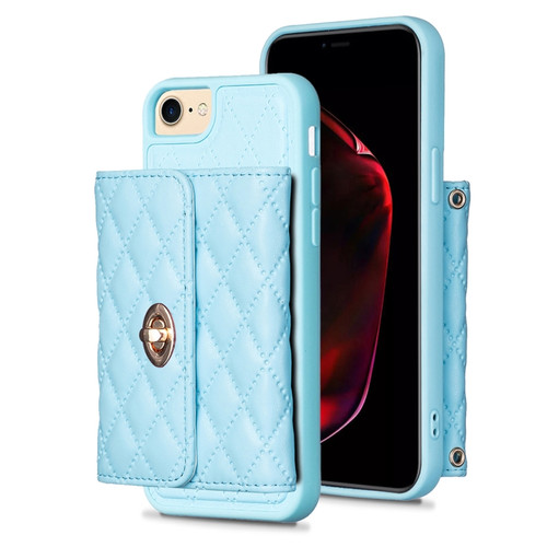 iPhone SE 2022 / 2020 / 8 / 7 Horizontal Metal Buckle Wallet Rhombic Leather Phone Case - Blue