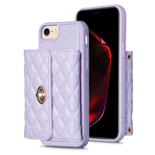 iPhone SE 2022 / 2020 / 8 / 7 Horizontal Metal Buckle Wallet Rhombic Leather Phone Case - Purple