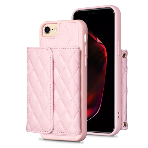 iPhone SE 2022 / SE 2020 / 7 / 8 Horizontal Wallet Rhombic Leather Phone Case - Pink