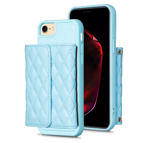 iPhone SE 2022 / SE 2020 / 7 / 8 Horizontal Wallet Rhombic Leather Phone Case - Blue