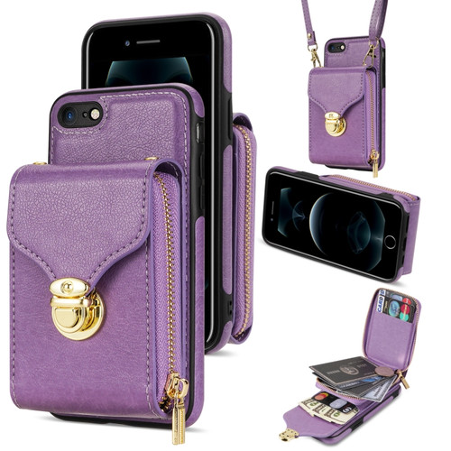 iPhone SE 2022 / SE 2020 / 8 / 7 Zipper Hardware Card Wallet Phone Case - Purple