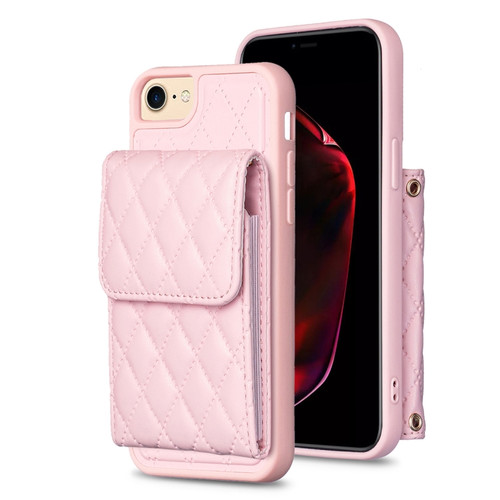 iPhone SE 2022 / SE 2020 / 7 / 8 Vertical Wallet Rhombic Leather Phone Case - Pink