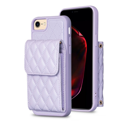 iPhone SE 2022 / SE 2020 / 7 / 8 Vertical Wallet Rhombic Leather Phone Case - Purple