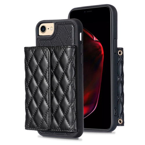 iPhone SE 2022 / SE 2020 / 7 / 8 Horizontal Wallet Rhombic Leather Phone Case - Black