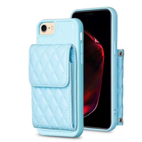 iPhone SE 2022 / SE 2020 / 7 / 8 Vertical Wallet Rhombic Leather Phone Case - Blue