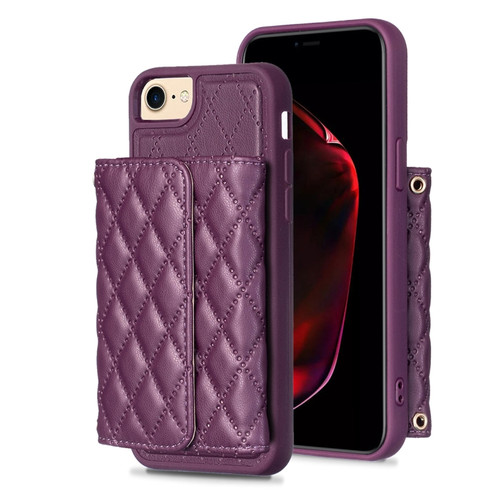 iPhone SE 2022 / SE 2020 / 7 / 8 Horizontal Wallet Rhombic Leather Phone Case - Dark Purple