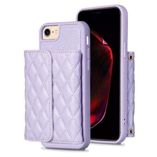 iPhone SE 2022 / SE 2020 / 7 / 8 Horizontal Wallet Rhombic Leather Phone Case - Purple