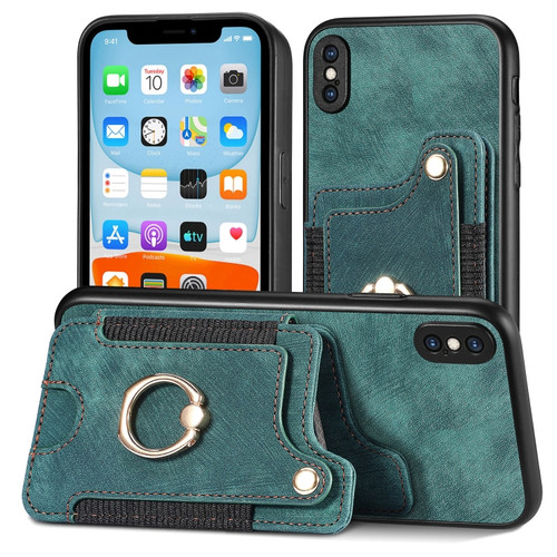 iPhone SE 2022 / SE 2020 Retro Skin-feel Ring Multi-card Wallet Phone Case - Green