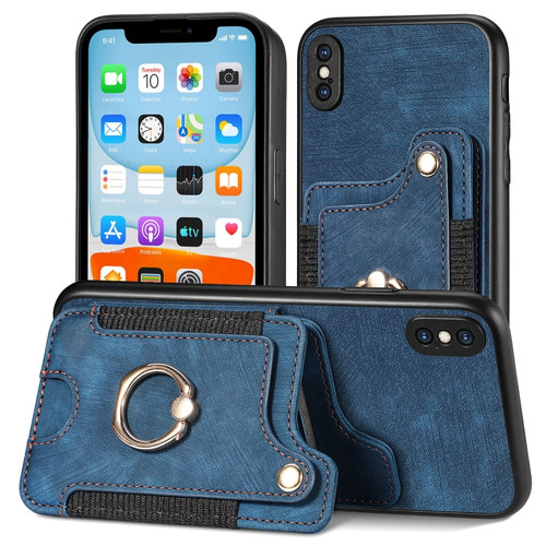 iPhone SE 2022 / SE 2020 Retro Skin-feel Ring Multi-card Wallet Phone Case - Blue