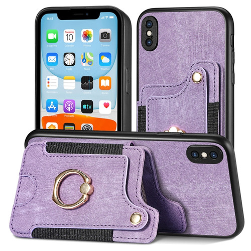 iPhone SE 2022 / SE 2020 Retro Skin-feel Ring Multi-card Wallet Phone Case - Purple