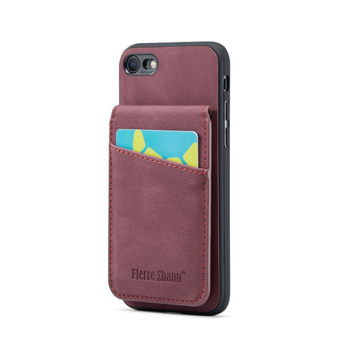 iPhone SE 2022 / 2020 / 7 / 8 Fierre Shann Crazy Horse Card Holder Back Cover PU Phone Case - Wine Red