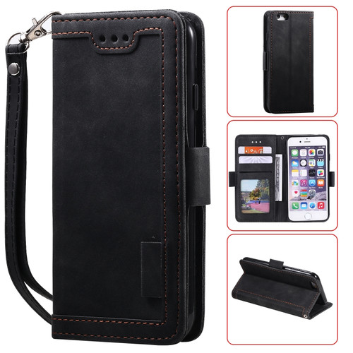 iPhone SE 2022 / SE 2020 / 8 / 7 Retro Splicing Horizontal Flip Leather Case with Card Slots & Holder & Wallet - Black