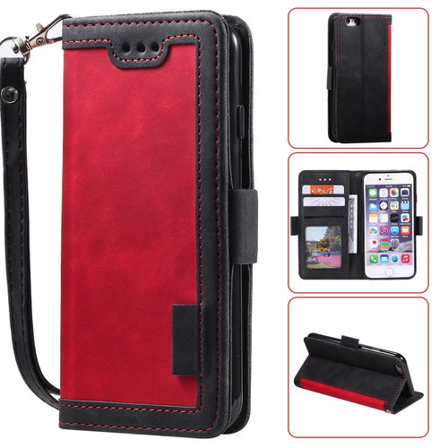iPhone SE 2022 / SE 2020 / 8 / 7 Retro Splicing Horizontal Flip Leather Case with Card Slots & Holder & Wallet - Red