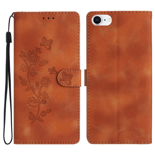 iPhone SE 2022/2020 / 8 / 7 / 6 Flower Embossing Pattern Leather Phone Case - Brown