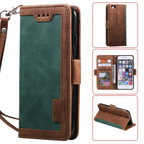 iPhone SE 2022 / SE 2020 / 8 / 7 Retro Splicing Horizontal Flip Leather Case with Card Slots & Holder & Wallet - Green