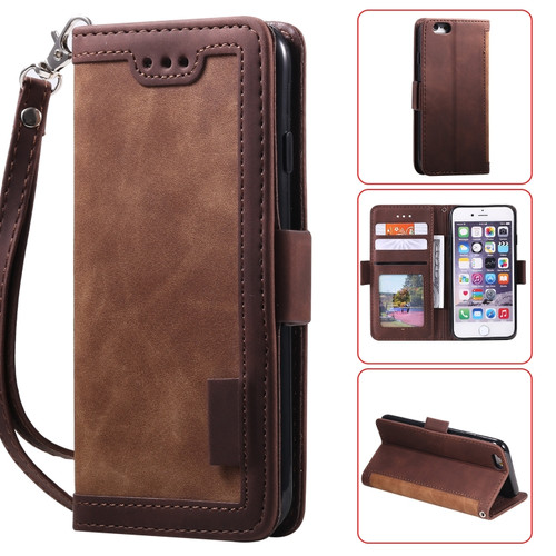 iPhone SE 2022 / SE 2020 / 8 / 7 Retro Splicing Horizontal Flip Leather Case with Card Slots & Holder & Wallet - Brown
