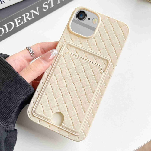 iPhone SE 2022 / SE 2020 / 8 / 7 Weave Texture Card Slot Skin Feel Phone Case with Push Card Hole - White