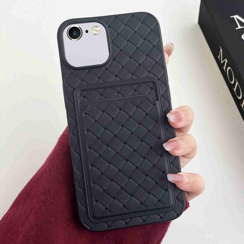 iPhone SE 2022 / SE 2020 / 8 / 7 Weave Texture Card Slot Skin Feel Phone Case - Black