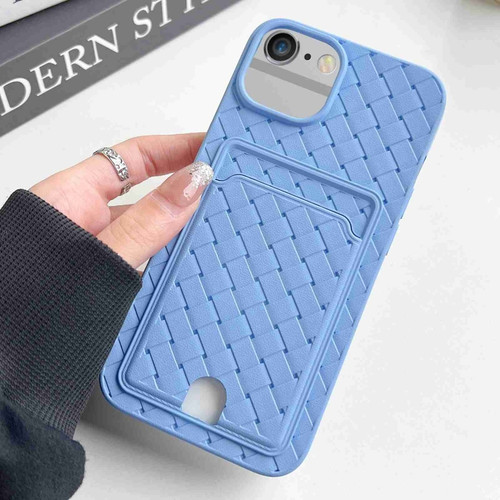 iPhone SE 2022 / SE 2020 / 8 / 7 Weave Texture Card Slot Skin Feel Phone Case with Push Card Hole - Sky Blue