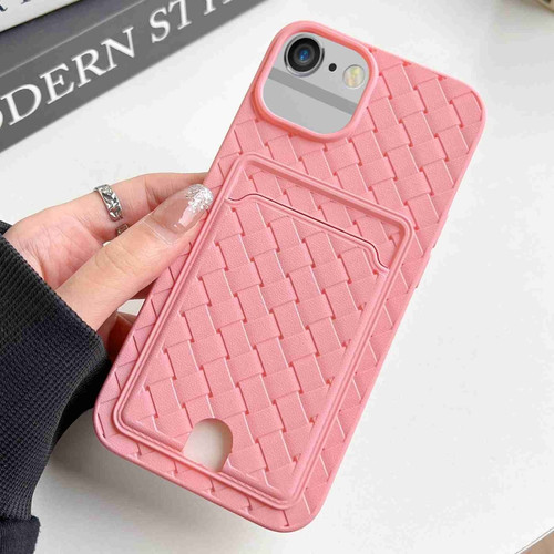 iPhone SE 2022 / SE 2020 / 8 / 7 Weave Texture Card Slot Skin Feel Phone Case with Push Card Hole - Pink