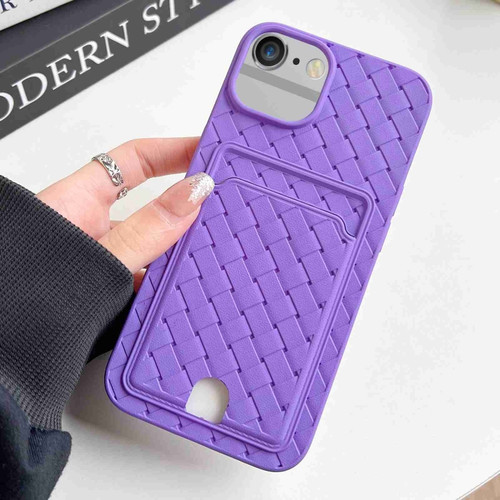 iPhone SE 2022 / SE 2020 / 8 / 7 Weave Texture Card Slot Skin Feel Phone Case with Push Card Hole - Dark Purple