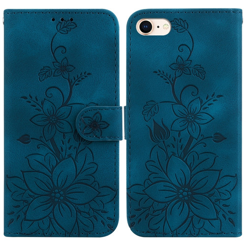 iPhone SE 2022 / SE 2020 / 8 Lily Embossed Leather Phone Case - Dark Blue