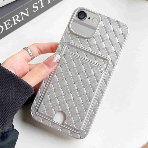 iPhone SE 2022 / SE 2020 / 8 / 7 Weave Texture Card Slot Skin Feel Phone Case with Push Card Hole - Silver