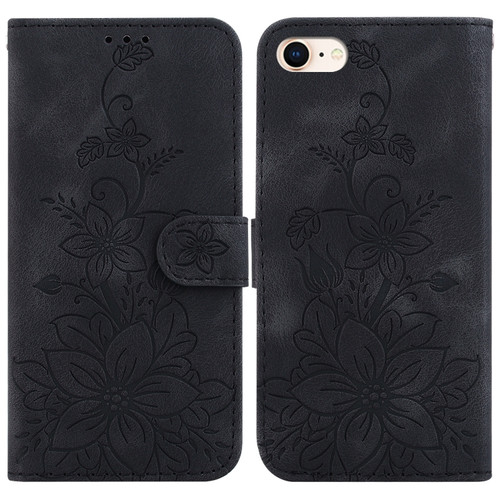 iPhone SE 2022 / SE 2020 / 8 Lily Embossed Leather Phone Case - Black