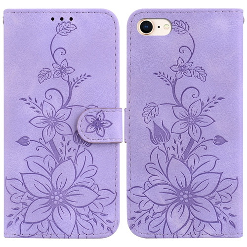 iPhone SE 2022 / SE 2020 / 8 Lily Embossed Leather Phone Case - Purple