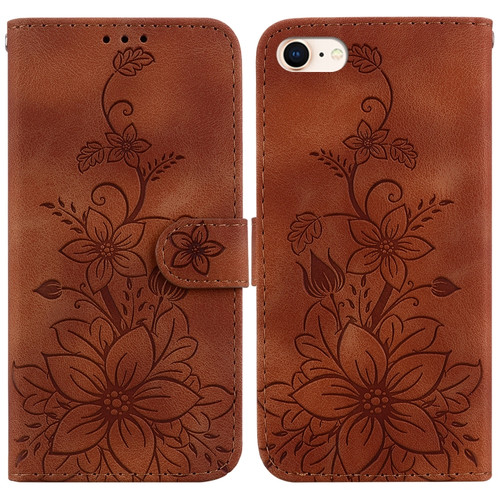 iPhone SE 2022 / SE 2020 / 8 Lily Embossed Leather Phone Case - Brown