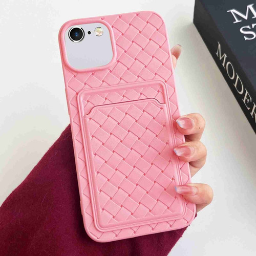 iPhone SE 2022 / SE 2020 / 8 / 7 Weave Texture Card Slot Skin Feel Phone Case - Pink